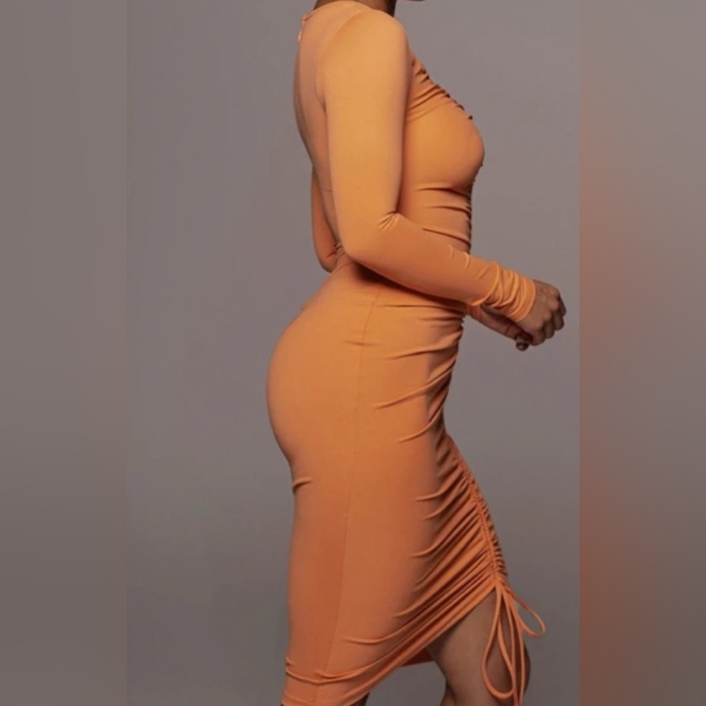JLUXLABEL Orange Ruched Midi Dress - Picture 3 of 3